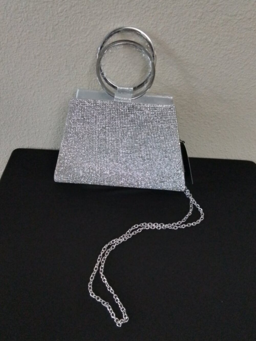 NWT Brynn INC Rhinestone Silver Bangle Ring Handle Bag